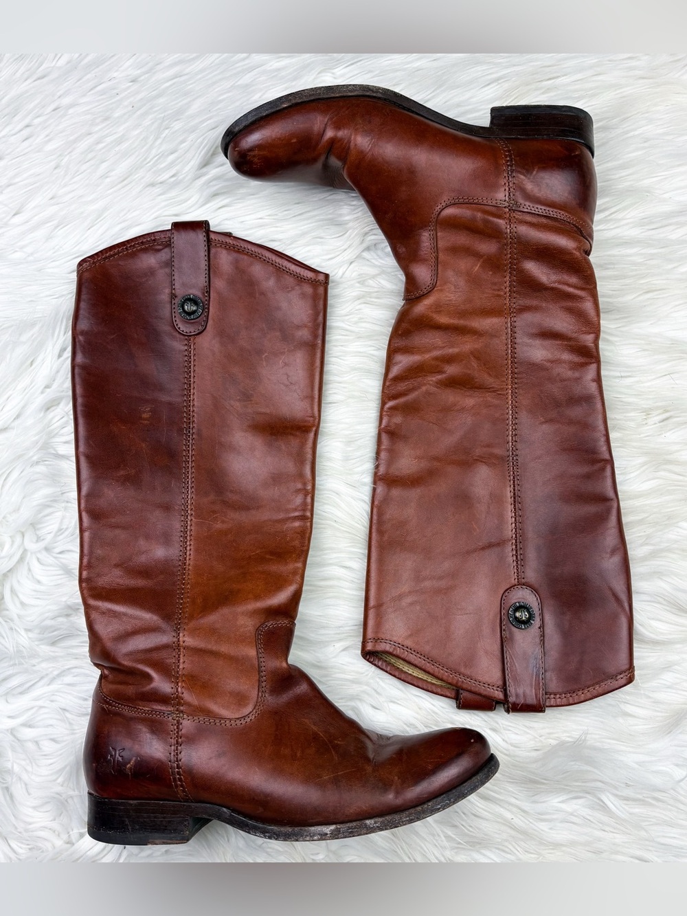 Frye Melissa Tab Tall Riding Boot Leather Cognac Brown Womens 6.5 Equestrian